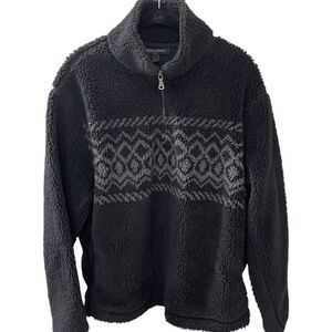 Banana Republic Size M Black Sherpa Quarter zip Nordic Design Bodice Pullover